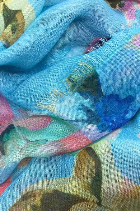 Pashma Multi Color Multicolor Floral Print Scarf Online at Aza Fashions Pashma_Multi Color Multicolor Floral Print Scarf _Online_at_Aza_Fashions