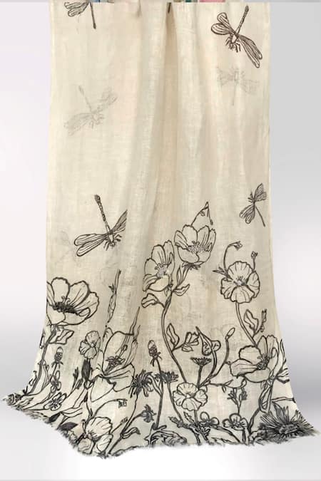 Pashma Black Embroidery Monochrome Floral Scarf 