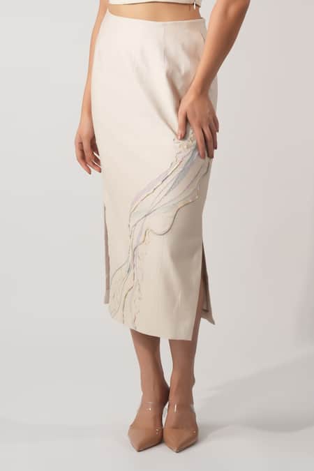 Shop_Orthodox_Beige Cotton Embroidery Asymmetric Aari Zardozi Bustier _Online_at_Aza_Fashions