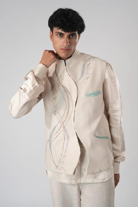 Orthodox Beige Aari Zardozi Designer Shirt 