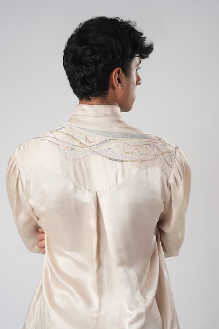Orthodox_Beige Cotton Embroidery Aari Zardozi Designer Shirt _Online_at_Aza_Fashions