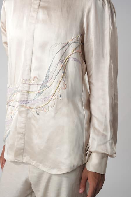 Buy_Orthodox_Beige Cotton Embroidery Aari Zardozi Designer Shirt _Online_at_Aza_Fashions