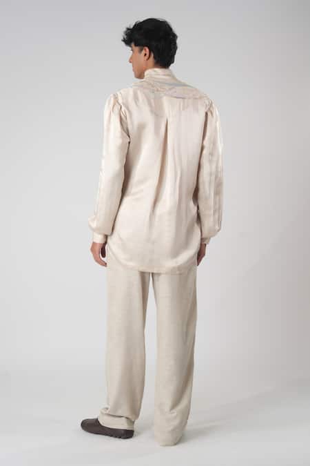Orthodox Beige Aari Zardozi Designer Shirt 