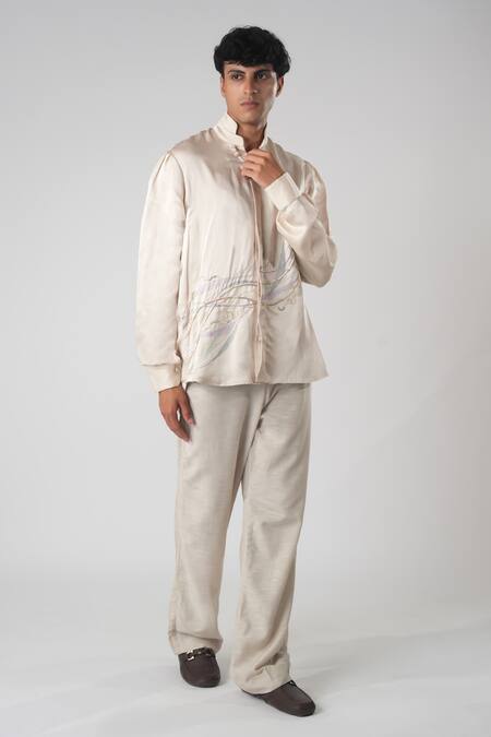 Shop_Orthodox_Beige Cotton Embroidery Aari Zardozi Designer Shirt _Online_at_Aza_Fashions