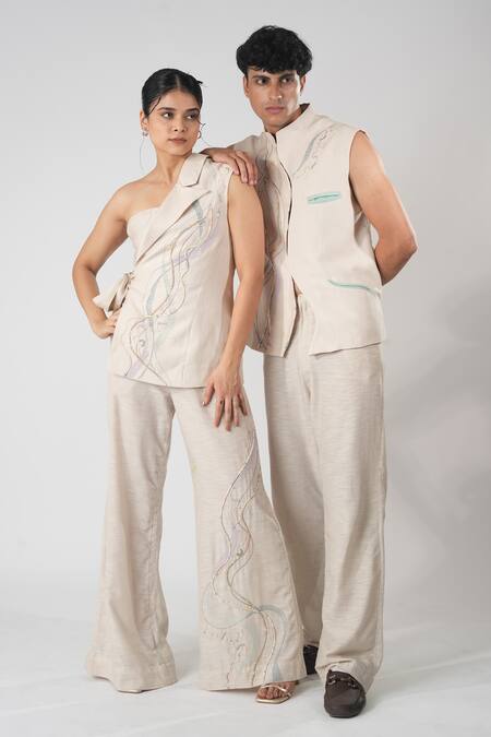 Orthodox Beige Cotton Embroidery Prairie Aari Zardozi Trouser Online at Aza Fashions Orthodox_Beige Cotton Embroidery Prairie Aari Zardozi Trouser _Online_at_Aza_Fashions