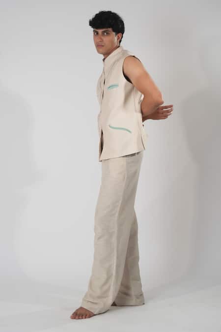 Orthodox_Beige Cotton Embroidery Earthy Aari Zardozi Trouser _Online_at_Aza_Fashions