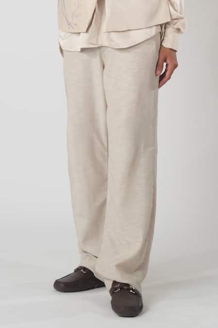 Buy_Orthodox_Beige Cotton Embroidery Earthy Aari Zardozi Trouser _Online_at_Aza_Fashions