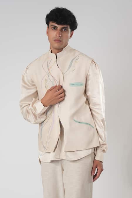 Shop_Orthodox_Beige Cotton Embroidery Earthy Aari Zardozi Trouser _Online_at_Aza_Fashions