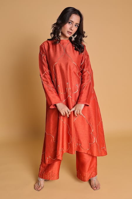 Myra Clothing Line Embroidered Orange Kurta Set 