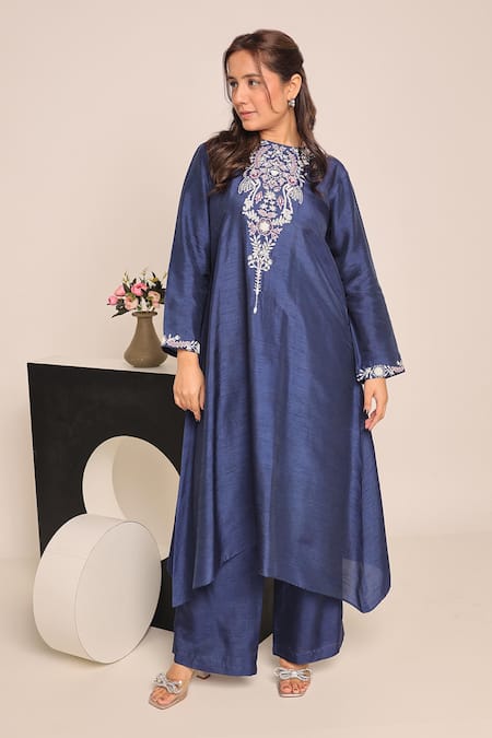 Myra Clothing Line Navy Blue Embroidered Kurta Set 