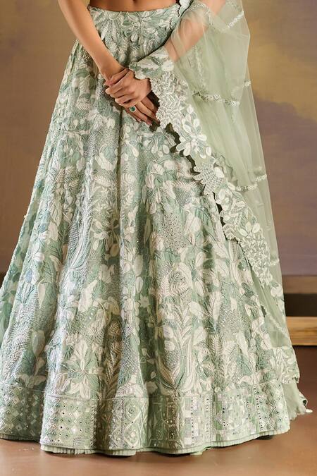 Buy Mishru Green Organza, Tulle Sequins, Embroidery Square Neck Vridi Lehenga Set Online at Aza Fashions Buy_Mishru_Green Organza, Tulle Sequins, Embroidery Square Neck Vridi Lehenga Set _Online_at_Aza_Fashions