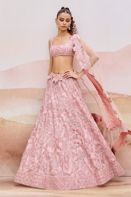 Buy Mishru Pink Organza, Tulle Sequins, Beads, Embroidery Muted Designer Lehenga Set Online at Aza Fashions Buy_Mishru_Pink Organza, Tulle Sequins, Beads, Embroidery Muted Designer Lehenga Set _Online_at_Aza_Fashions