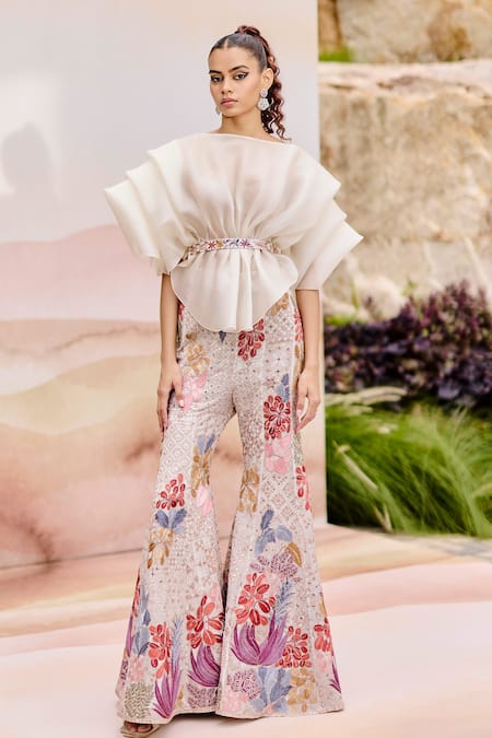 Mishru Ivory Designer Thistle Pants Set 