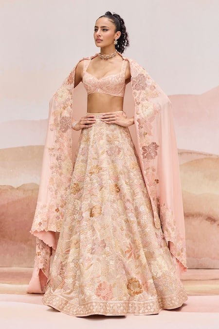 Mishru Pylora Gold Organza Lehenga Set 