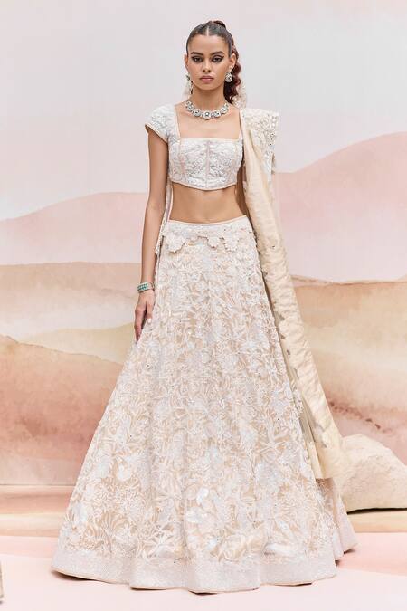 Shop Mishru Gold Organza, Tulle Sequins, Embroidery Square Neck Itea Bridal Lehenga Set Online at Aza Fashions Shop_Mishru_Gold Organza, Tulle Sequins, Embroidery Square Neck Itea Bridal Lehenga Set _Online_at_Aza_Fashions