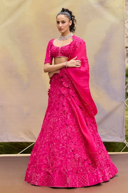 Mishru Fuchsia Organza Novae Lehenga Set 