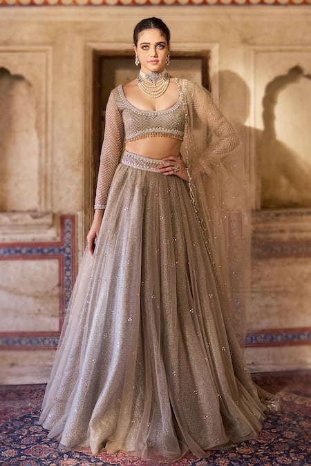 Cedar & Pine Taupe Brown Embellished Lehenga Set 
