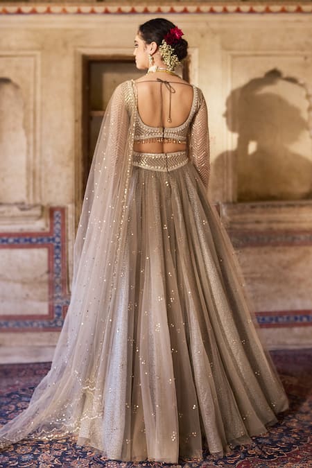 Cedar & Pine Taupe Brown Embellished Lehenga Set 