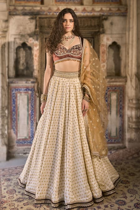 Cedar & Pine Ivory Brocade Classic Lehenga Set 