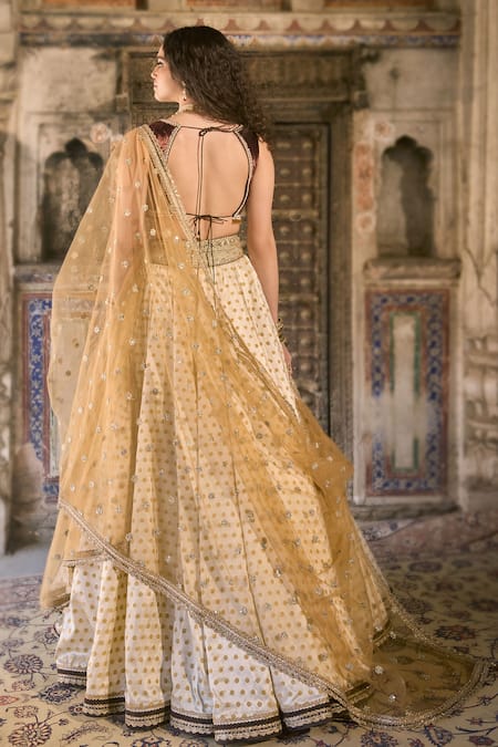 Cedar & Pine Ivory Brocade Classic Lehenga Set 