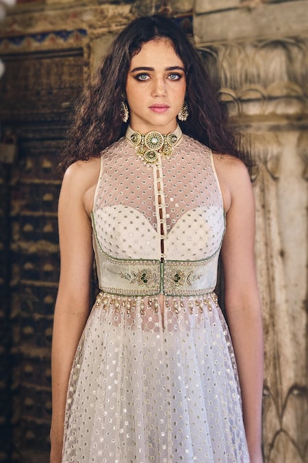 Buy Cedar & Pine White Organza, Tulle Sequins, Embroidery Halter Neck Designer Anarkali Set Online at Aza Fashions Buy_Cedar & Pine_White Organza, Tulle Sequins, Embroidery Halter Neck Designer Anarkali Set _Online_at_Aza_Fashions