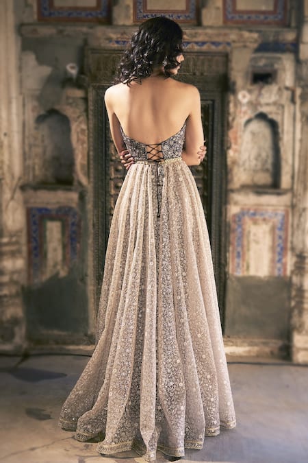 Cedar & Pine Taupe Brown Embroidered Anarkali Set 