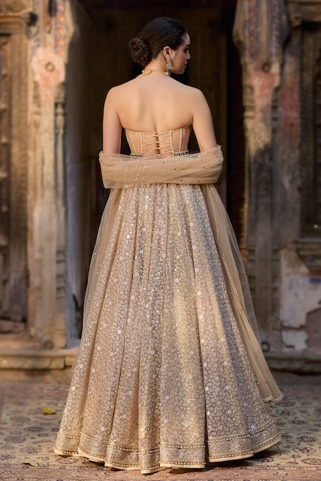 Shop Cedar & Pine Cream Organza, Tulle Sequins Designer Anarkali Set at Aza Fashions Shop_Cedar & Pine_Cream Organza, Tulle Sequins Designer Anarkali Set _at_Aza_Fashions