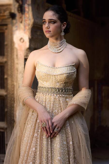 Buy Cedar & Pine Cream Organza, Tulle Sequins Designer Anarkali Set Online at Aza Fashions Buy_Cedar & Pine_Cream Organza, Tulle Sequins Designer Anarkali Set _Online_at_Aza_Fashions