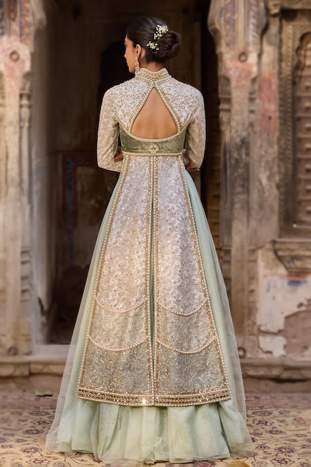 Cedar & Pine Green Organza & Tulle Fusion Lehenga Set 