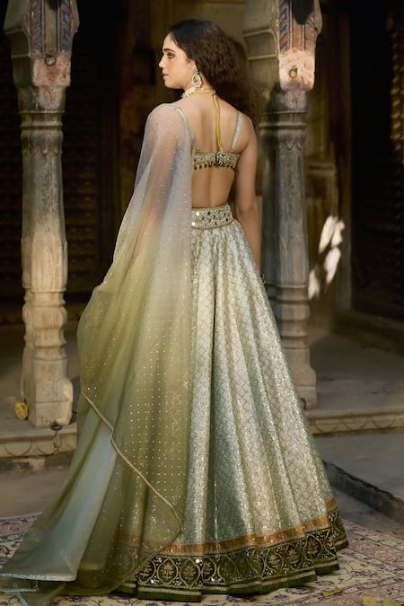 Cedar & Pine Nizam Green Organza Classic Lehenga Set 
