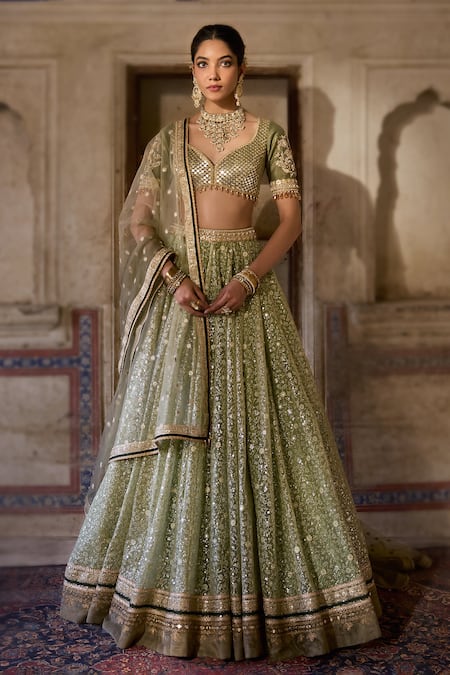 Cedar & Pine Henna Tulle Embroidered Lehenga Set 