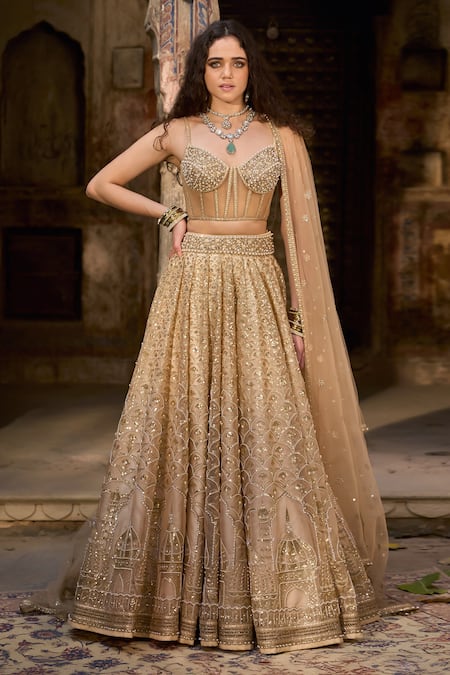 Cedar & Pine Ivory & Gold Embellished Lehenga Set 