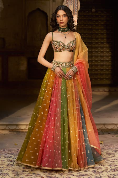 Cedar & Pine Multi Colour Embroidered Lehenga Set 