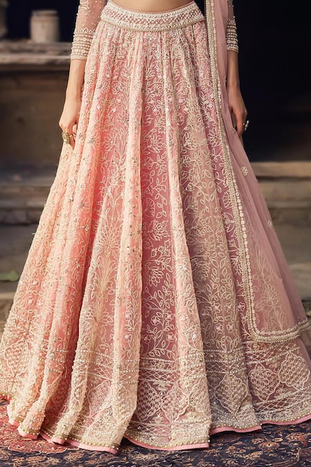 Cedar & Pine_Blush Organza, Tulle Sequins, Beads, Embroidery Pink Ghulzar Classic Lehenga Set _at_Aza_Fashions