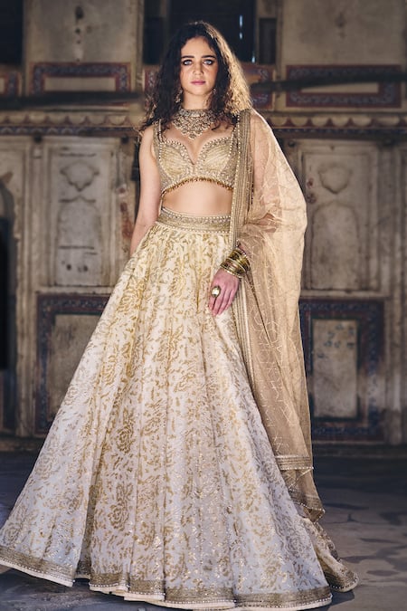Cedar & Pine Ivory & Gold Embroidered Lehenga Set 