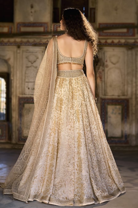 Cedar & Pine Ivory & Gold Embroidered Lehenga Set 