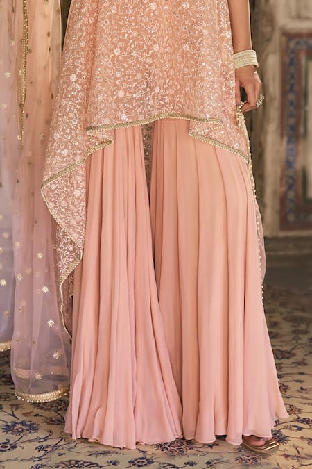 Cedar & Pine Pink Organza, Chiffon, Net Sequins, Embroidery Round , Scoop Kurta Set Online at Aza Fashions Cedar & Pine_Pink Organza, Chiffon, Net Sequins, Embroidery Round , Scoop Kurta Set _Online_at_Aza_Fashions
