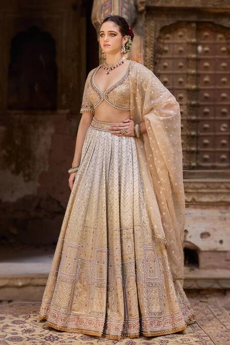 Shop_Cedar & Pine_Ivory Silk, Tulle, Organza Sequins, Embroidery Lehenga Set_Online_at_Aza_Fashions