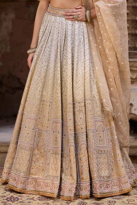 Cedar & Pine_Ivory Silk, Tulle, Organza Sequins, Embroidery Lehenga Set_at_Aza_Fashions