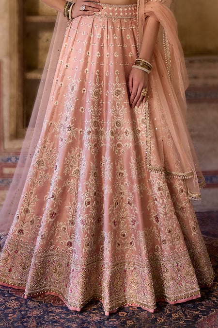 Shop_Cedar & Pine_Blush Silk, Organza Embroidery, Beads, Sequins Round Neck Pink Lehenga Set _Online_at_Aza_Fashions