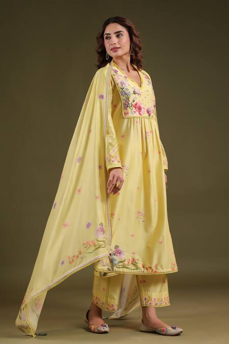 Label Niti Bothra_Yellow Silk, Chanderi Embroidery Noor Butti Dupatta _Online_at_Aza_Fashions