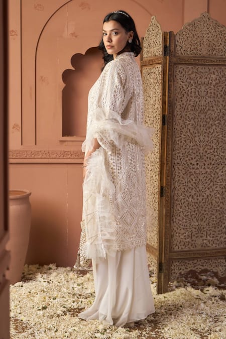 Tasuvure Indes Ivory Sequins Tunic & Skirt Set 