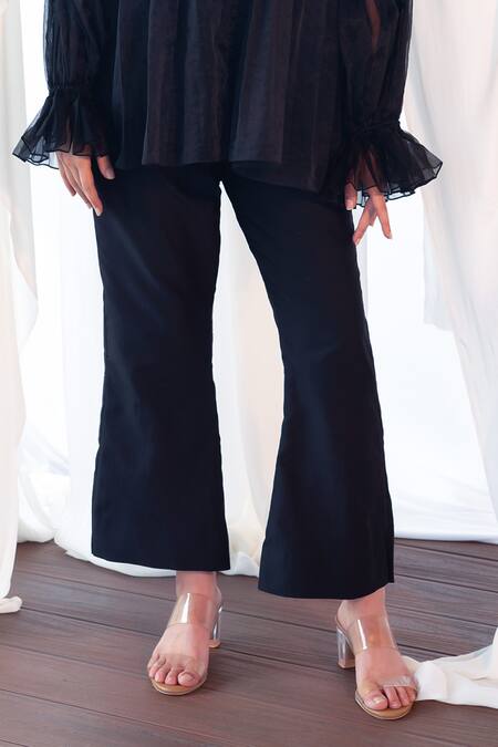 Aanchal Vijaywargi_Black Organza, Chanderi Embroidery Round Neck Grace Co-ord _at_Aza_Fashions