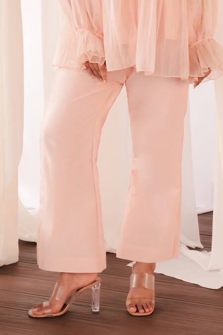 Shop_Aanchal Vijaywargi_Blush Organza Lace Round Neck Grace Shirt _Online_at_Aza_Fashions