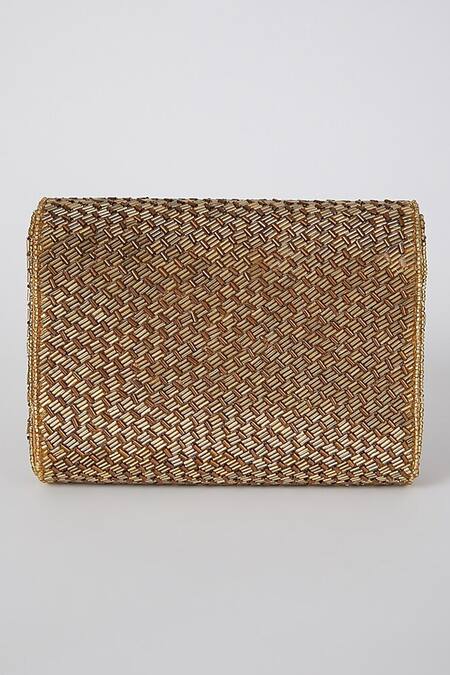 Shop_A Clutch Story_Gold Beads Flapover Clutch_Online_at_Aza_Fashions
