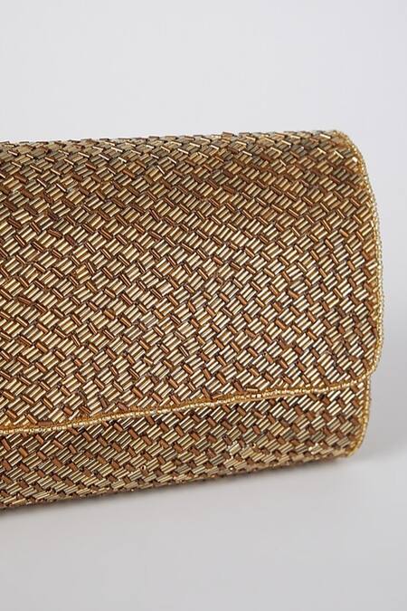 A Clutch Story_Gold Beads Flapover Clutch_at_Aza_Fashions