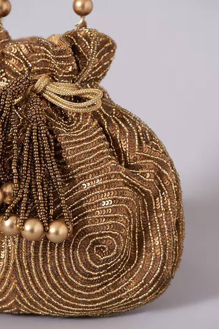 A Clutch Story_Gold Sequins Matka Embroidered Potli _Online_at_Aza_Fashions