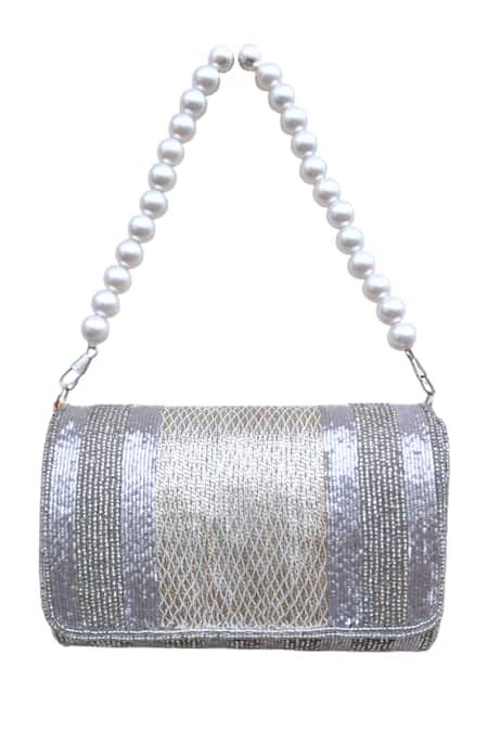 A Clutch Story_Silver Beads Brass Clutch Bag _Online_at_Aza_Fashions