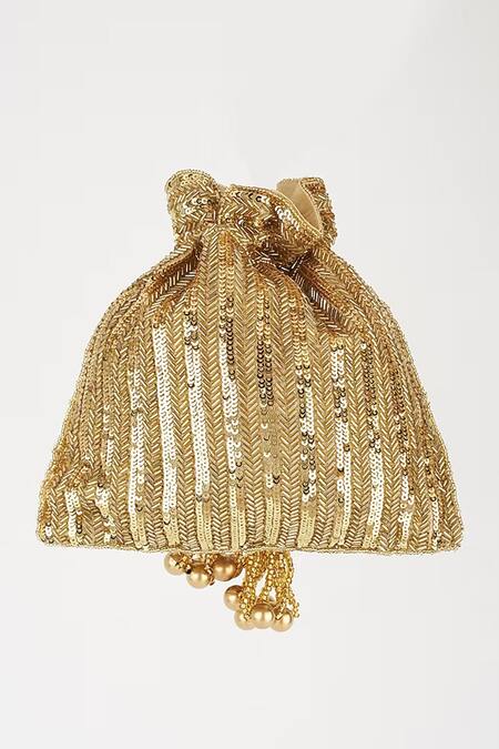 A Clutch Story_Gold Sequins Embroidered Potli _Online_at_Aza_Fashions