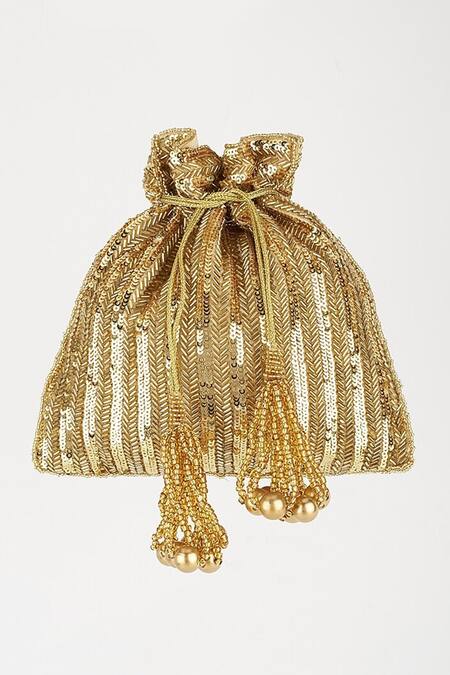 Buy_A Clutch Story_Gold Sequins Embroidered Potli _Online_at_Aza_Fashions